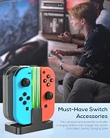 FYOUNG Switch Charger for Joy Con with LED Light Bar, 4 Remotes view 7