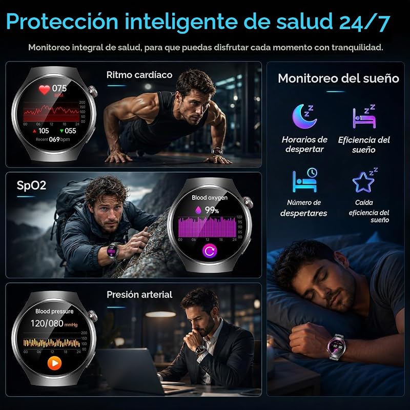 Reloj Inteligente Hombre Smartwatch con ECG+HRV:1.43'' AMOLED Smart Watch con Bluetooth Llamadas 24H Pulsómetro Temperatura Reloj Corporal Arterial Sueño con Presión Reloj Deportivo para IOS Android — foto 5 de 7
