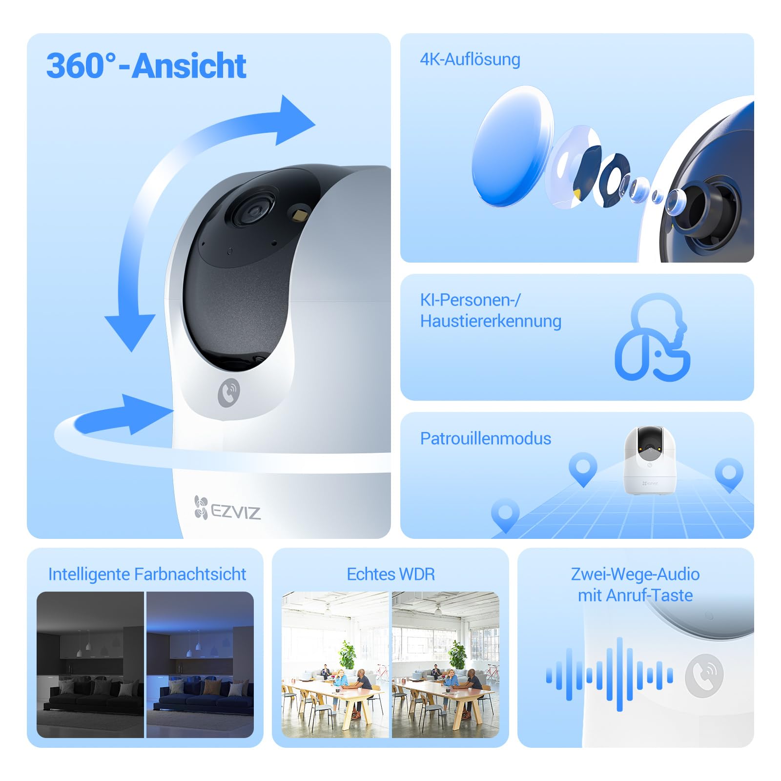 EZVIZ C6N G1 4K 8MP Überwachungskamera Innen, WLAN Baby Monitor 2er Pack 2