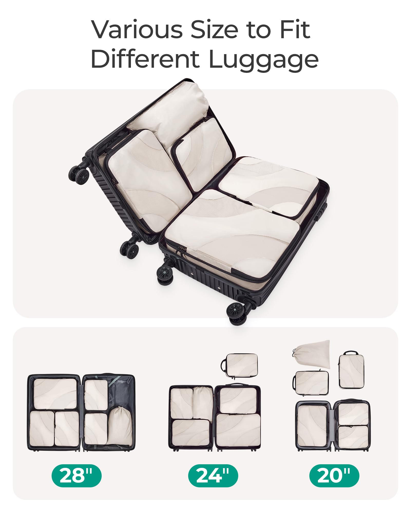 BAGSMART Compression Packing Cubes, 6 Set/4 Set/2 Set Travel Packing Cubes for Carry on Suitcases, Compression Suitcase Organizers Bag Set & Travel Cubes for Luggage, Lightweight Packing Organizers