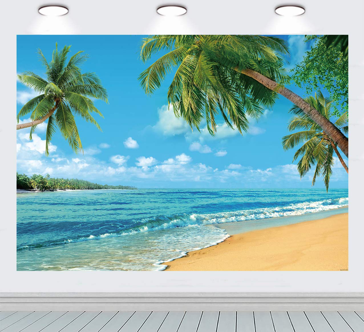 INRUI Tropical Beach Photography Background Summer Palm Trees Backdrop Blue Sea Sky Sunshine Luau Themed Party Decoration (7x5FT)