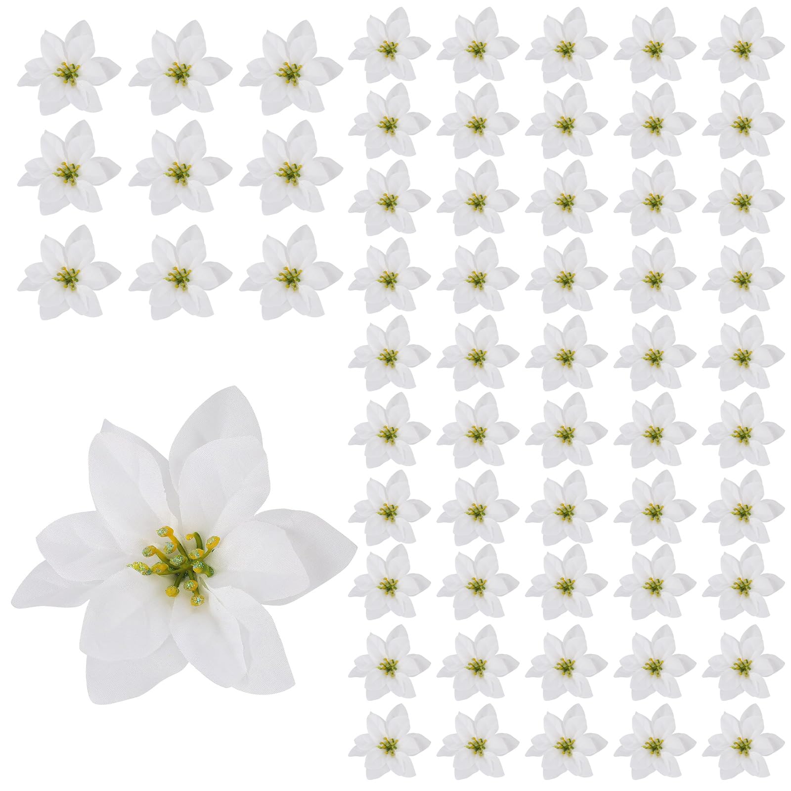 VKTY 60PCS Christmas Poinsettia Flowers, Christmas Poinsettia Decorations in Wreaths Garland, Artificial Poinsettia Flowers Xmas Flowers for Christmas Tree Ornaments New Year Ornaments (White)