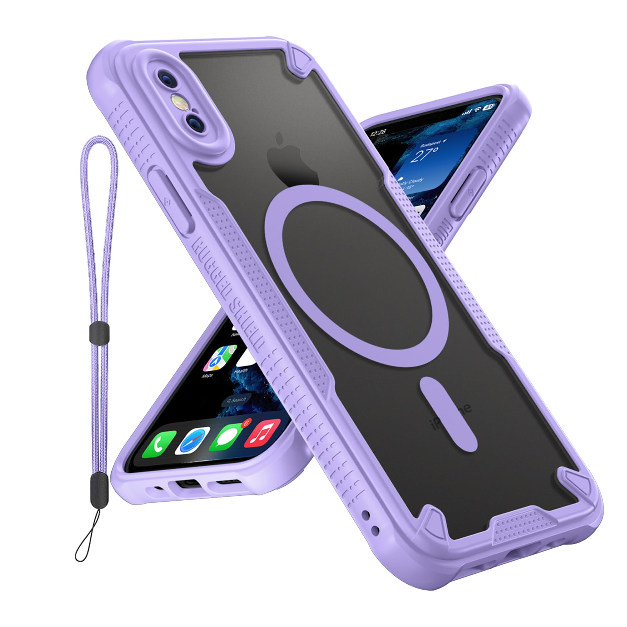 Teayoha for iPhone Xs Case/iPhone X Case, Translucent Matte Back Compatible with Magsafe Magnetic Slim Shockproof Protective Case with Lanyard Strap Phone Cover 5.8-inch, Purple