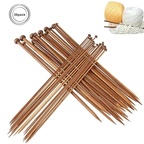 Natuce 36 Stück 18 Größe Stricknadeln Bambus Set (2.0-10.0mm), Bambusstricknadeln Set, Holz Strickset Stricken Ideal für Pull