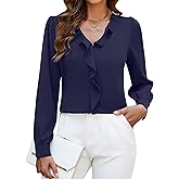 Blooming Jelly Womens Dressy Casual Blouse Business Long Sleeve Tops Ruffle V Neck Work Shirt Fall Outfit 2025