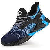 AONEGOLD Safety Shoes for Men Steel Toe Sneaker Work Shoe Lightweight Breathable Industrial Construction Shoe Roofing Shoes(Blue, 37)