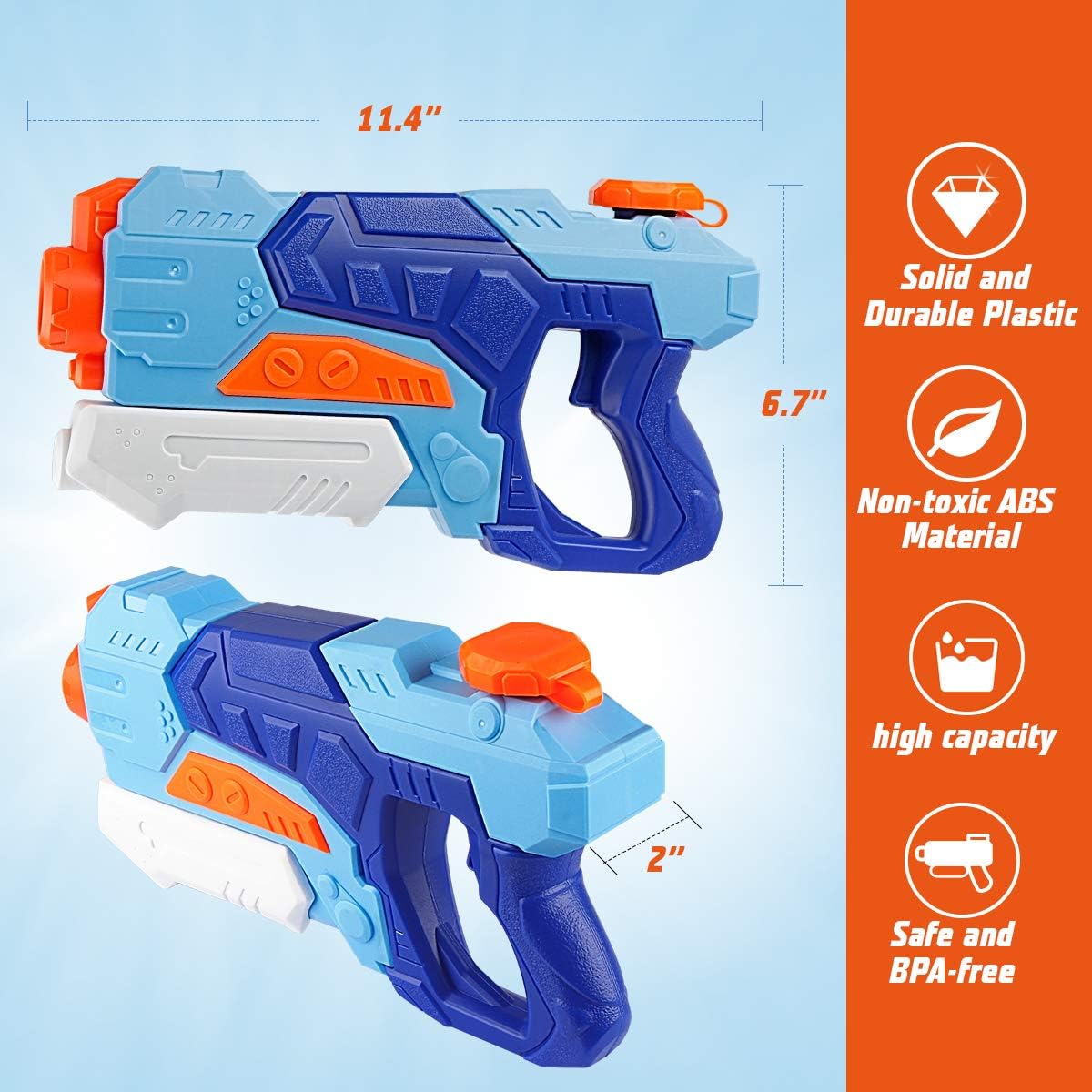 D-FantiX Water Guns 2 Pack, Super Water Blaster Soaker Squirt Guns 550CC Long Range Summer Swimming Pool Beach Party Favors Water Outdoor Toy for Kids Adults Boy Girl: Toys & Games