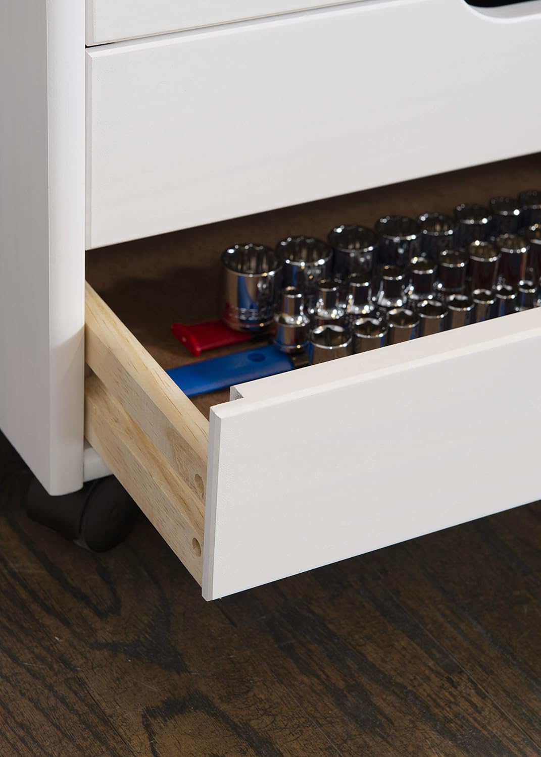 Linon Home Decor Products Corinne Six Drawer Wide, White Wash Rolling Cart: Furniture & Decor