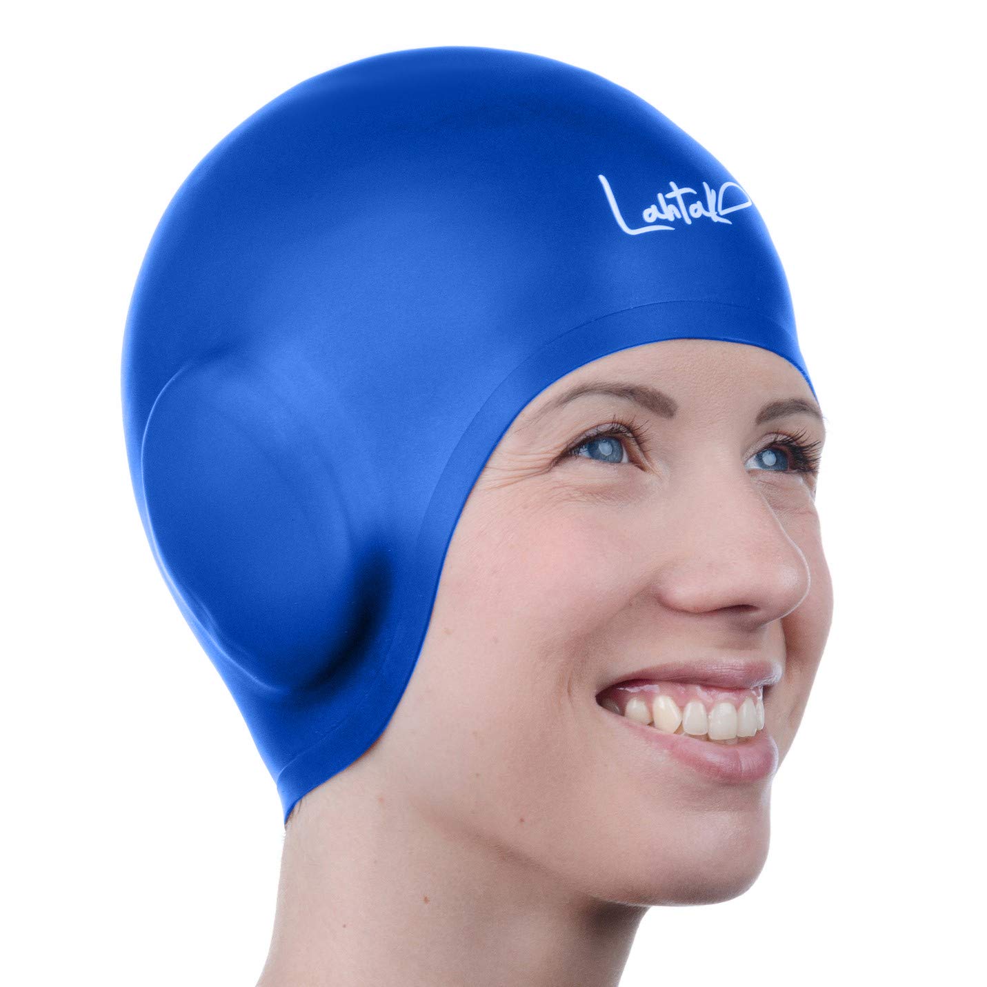 Swim Caps Ear Protection 3D Swimming Cap for Women Men Silicone Swim Hat Waterproof Fits Long Hair & Short Adult Swim Cap Youth Swim Cap Swim Hats Bathing Cap (Blue)
