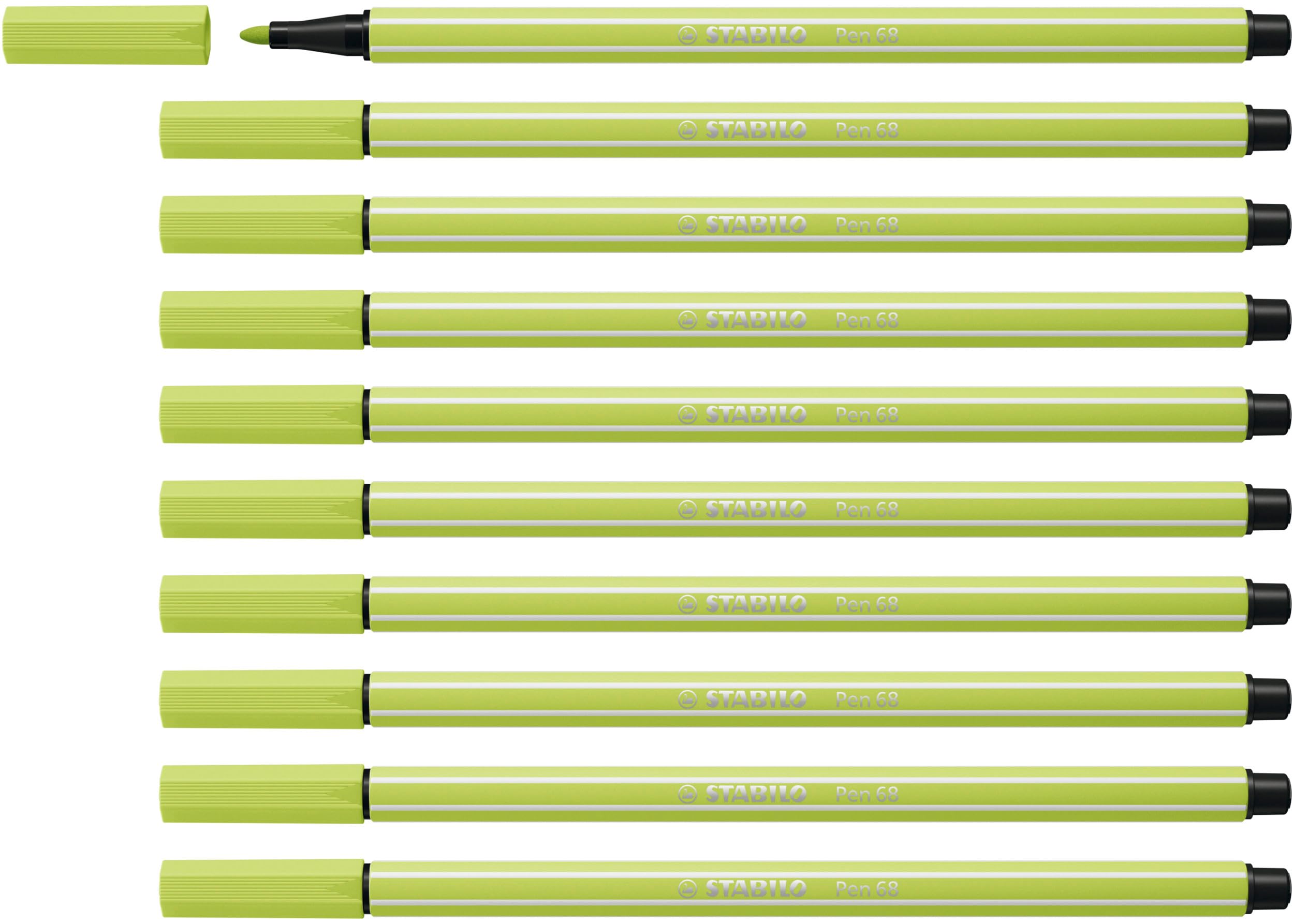 STABILO Pen 68 - Premium Fibre-Tip Pen - Pack of 10 - Lime Green