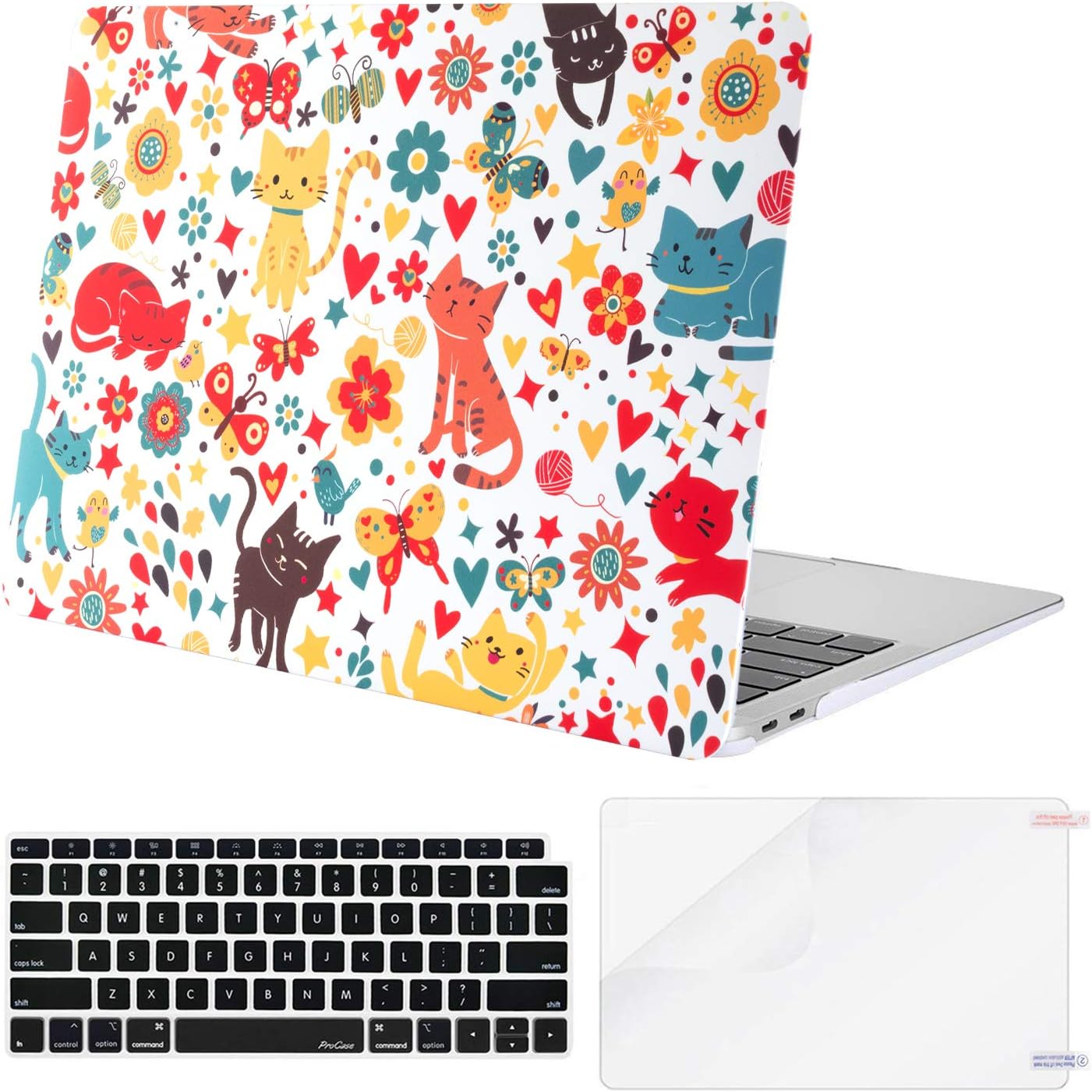 TeenGrow MacBook Air 13 inch Case 2018 Release A1932, Rubber Coated Plastic Hard Case Shell & Keyboard Cover & Screen Protector Only Compatible New Version Mac Air 13", Kitties