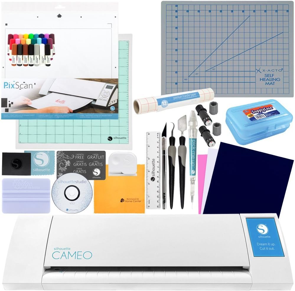Silhouette Cameo Tools Plus Bundle : Cameo, Tool Plus Kit, PixScan Mat, 3 Vinyl Sheets , Transfer Tape, Self-Healing Mat, Storage Case, Squeegee, 24 Sketch Pens,, Crafting Guide and Screen Cloth