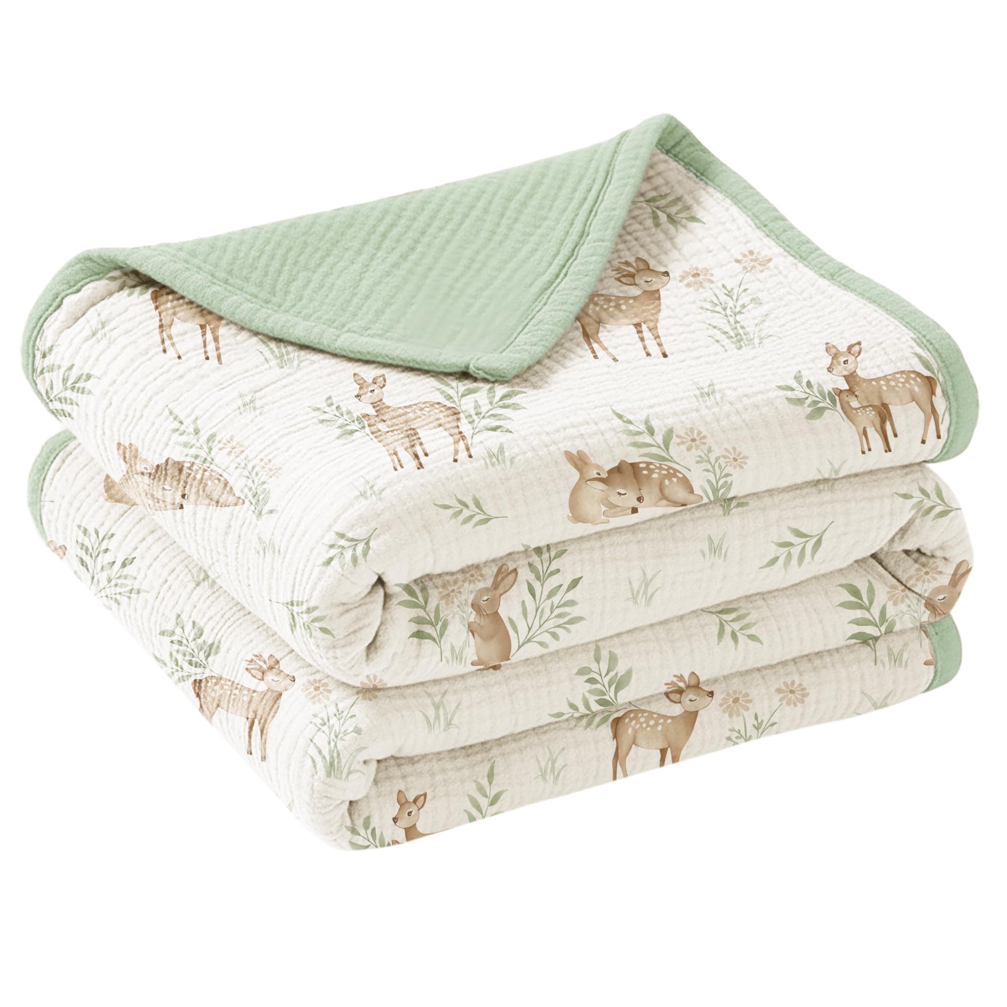 Konssy Muslin Baby Blankets for Girls Boys, 100% Cotton Crib Blanket for Infant Toddler, Super Soft and Lightweight Nursery Swaddling Wrap 47"x47" (Woodland) Image