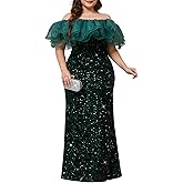 dasmzper Sequin Formal Dress for Women – Sparkly Cold Shoulder Gown with Straps for Wedding Guest or Prom