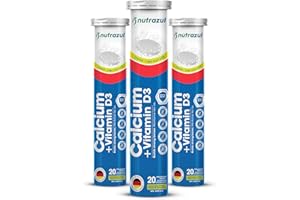 Nutrazul Calcium + Vitamin D3 Effervescent Tablets, Bone Health Maintenance, 500 mg Calcium Supplements, 2.5 mcg Vitamin D3, 
