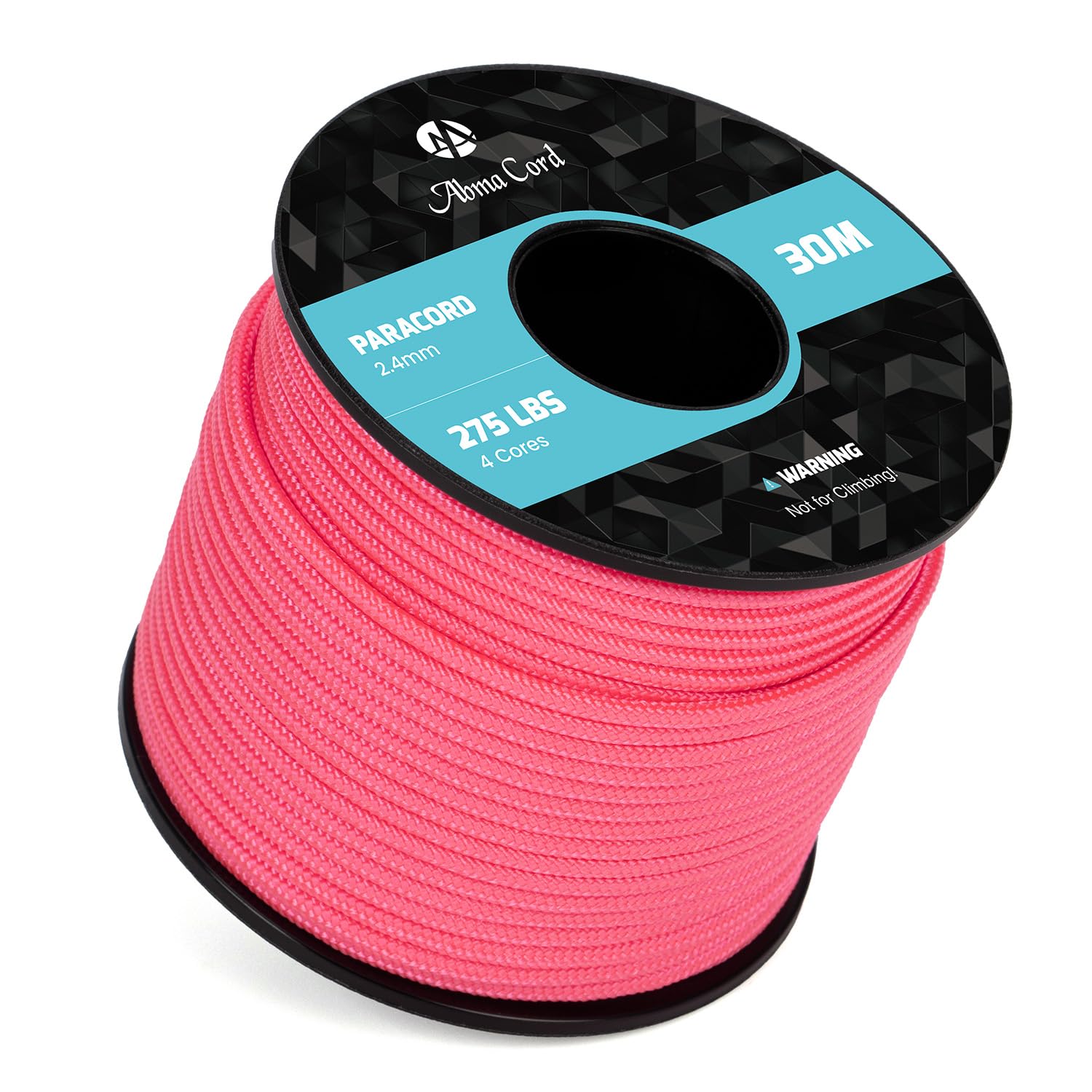 Abma Cord 2.4mm Paracord 275 30m Nylon Rope 4 Strands Tactical Parachute Cord - Max. 125kg (275lbs) - Neon Pink