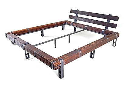 CHYRKA® Massivholzbett Balkenbett Doppelbett Massivholz LEMBERG Loft Vintage Industrie Design Handmade Holz Metall (180 x 200