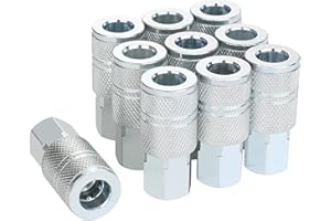 JOROY 3/8 High Flow Air Fittings, Industrial M-Type Coupler, 3/8 Inch Flow Size, 3/8 Inch Female Threads Size, Steel Material, 300PSI, 10 Pieces Air Compressor Accessories Fittings