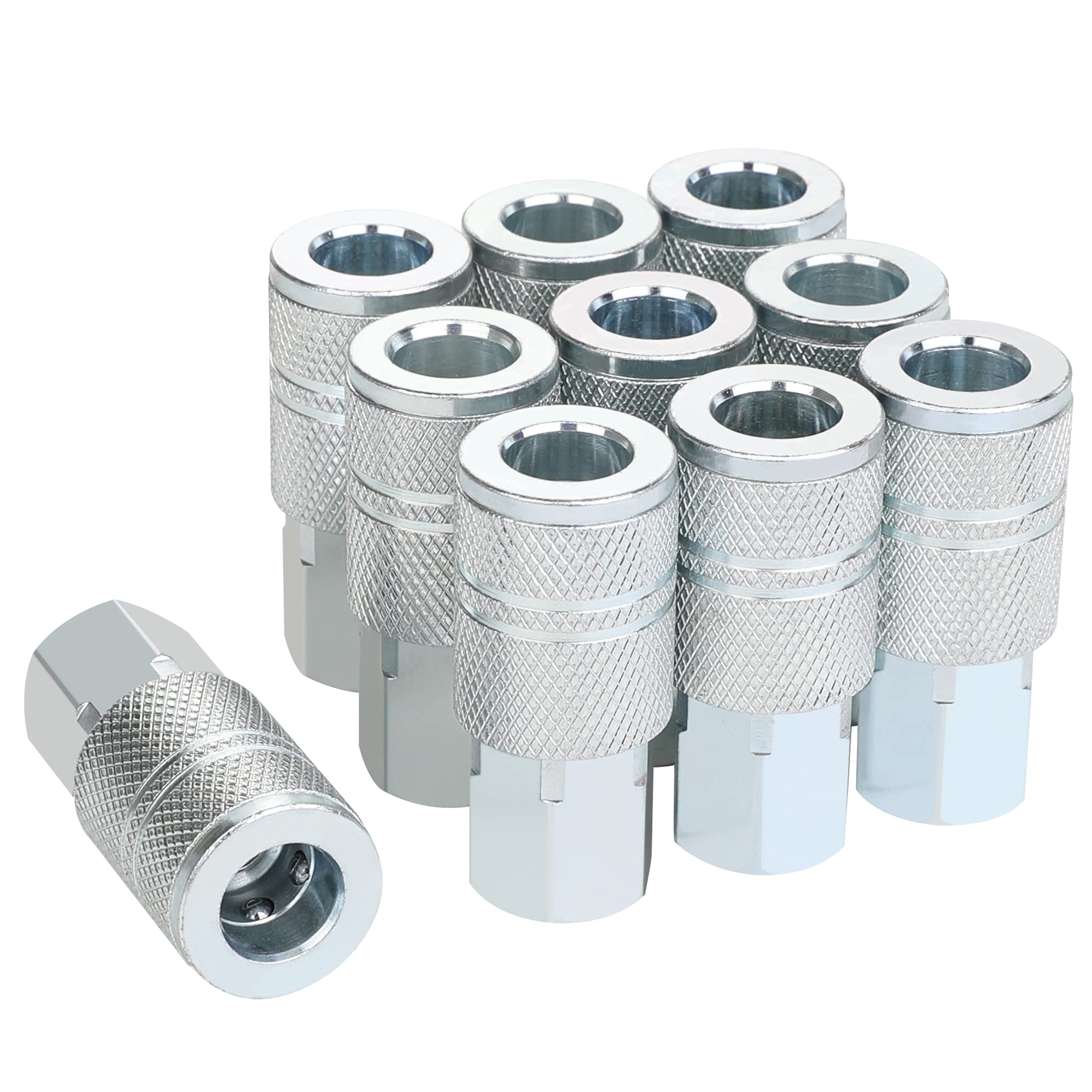 Photo 1 of ***MISSING 1 PIECE*** JOROY 3/8 High Flow Air Fittings, Industrial M-Type Coupler, 3/8 Inch Flow Size, 3/8 Inch Female Threads Size, Steel Material, 300PSI, 10 Pieces Air Compressor Accessories Fittings