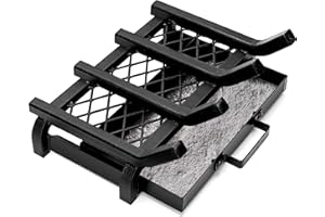 IGOHEALS Small Fireplace Grate 14 Inch - Wood Stove Fireplace Log Grates with Ember & Ash Trays Pan, Inside Outdoor Heavy Duty Wrought Cast Iron Rack Holder for Indoor Outdoor Chimney Hearth