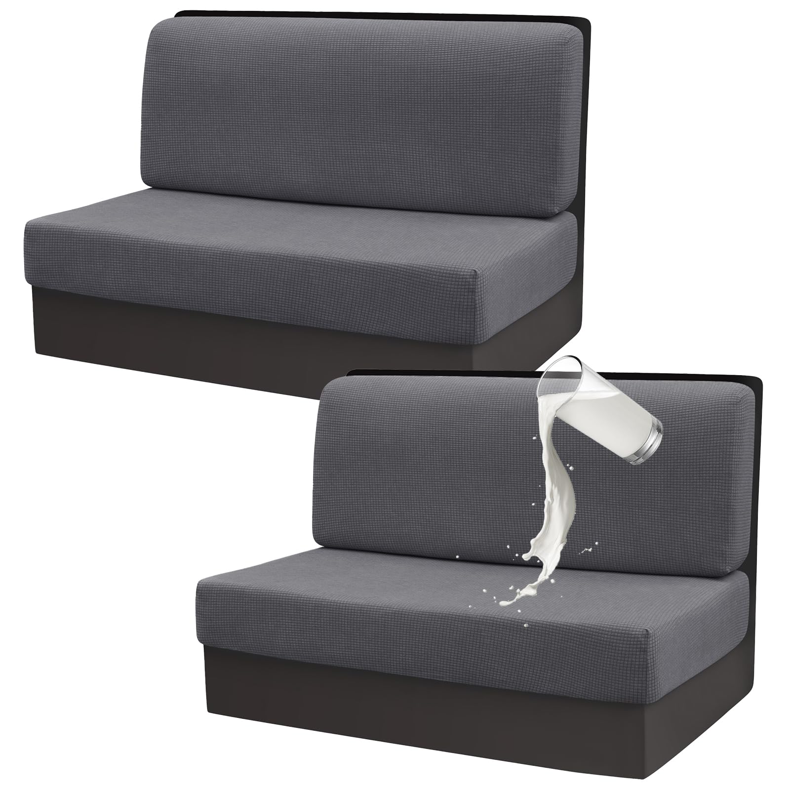Photo 1 of Gollense RV Dinette Cushion Covers Set of 2, Waterproof Stretch Camper Cushion Covers, Sectional Replacement RV Seat Covers for Trailer Couch, Includes 2 Backrest Cover & 2 Bench Cover (Dark Grey)
