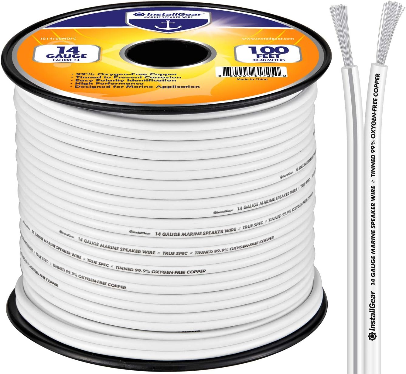 InstallGear 14 Gauge Tinned OFC Heavy Duty Boat Marine Speaker Wire, 100 feet: Car Electronics