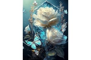 AXQUILON Butterfly Rose Diamond Painting Kits for Adults,5D Diamond Painting Diamond Art for Adults,DIY Diamond Painting with Round Full Drill Diamond Art for Home Wall Decor Gift 12X16inch