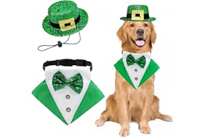 MIDUFRRY 2 PCS St. Patrick's Day Costume Dog Bandana Collar and Pet Top Hat Buckle Green Dog Bow Tie Formal Tux Clothes with D-Ring Irish Tuxedo Saint Patrick Outfits for Dogs Puppy Cat Party Dress (Large)