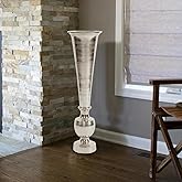 Howard Elliott Collection Silver Aluminum Trumpet Floor Vase, Tall Flared Oversized Decorative Accent Vase with Footed Base f
