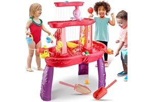 Jugana Water Table for Toddler 3-5 1-3 - Outdoor Kids Water Table - Sand Sensory Table Beach Summer Toys Sandbox Activity Table Outdside Water Toys Splash Table Water Table for Girls 3-5 4-8 Pink