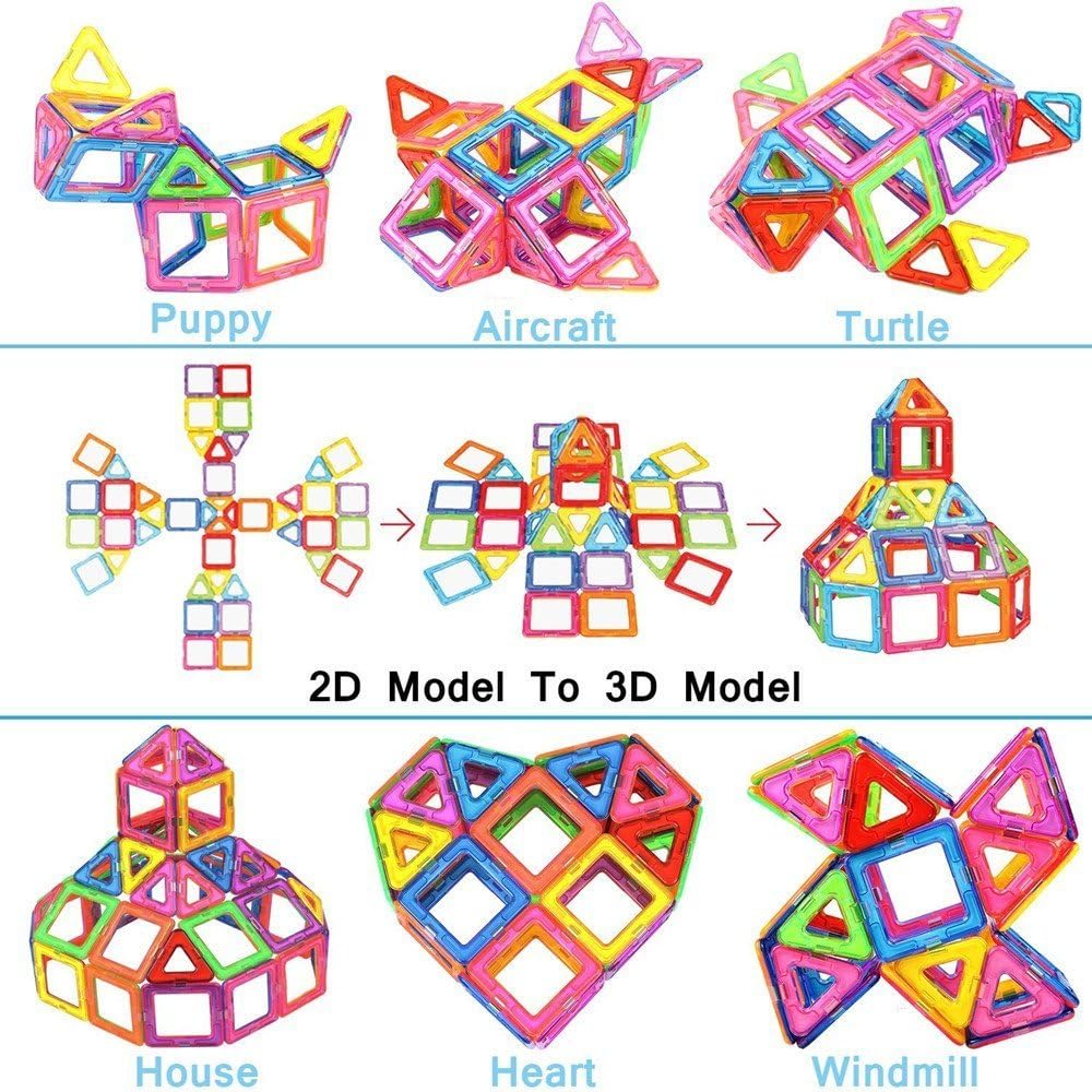 Morkka Magnetic Building Blocks 46 Pieces Magnets Building Kit 3D Rainbow Color Educational Toy Set Creative Toys Kids Toddler Girl Boy Car Ferris Wheel Great - Image 4