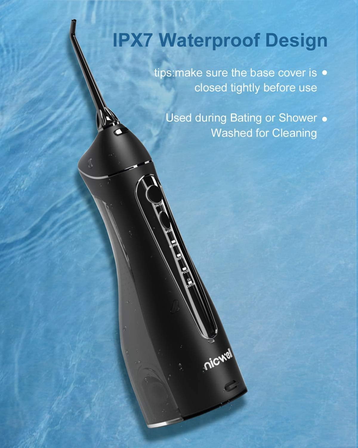Water Flosser Cordless for Teeth - Nicwell 4 Modes Dental Oral Irrigator, Portable and Rechargeable IPX7 Waterproof Powerful Battery Life Water Pick Teeth Cleaner for Home Travel: Health & Personal Care