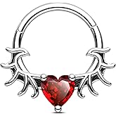 CM Crareesi Mania Bat Wing Septum Ring 16G Septum Piercing Jewelry Heart CZ 316L Surgical Steel Segment Clicker Ring 10mm Daith Helix Cartilage Hoop for Women Men