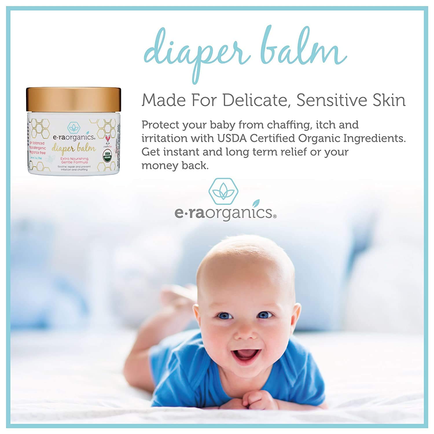 Baby Diaper Rash Balm – USDA Certified Organic Soothing Diaper Rash Treatment for Sensitive Skin Care. Natural Ointment to Nourish and Protect from Infection, Chafing and Irritation Era-Organics: Beauty