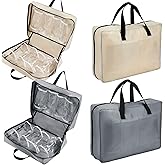 Vinsatin 2 Pcs Travel Shoe Bag with Handle Organizer - Portable Luggage Storage Bag for Multiple Shoes (Light Gray, Beige)