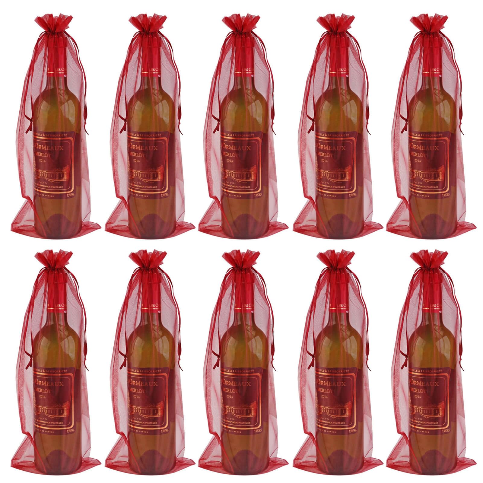 Bezall 20Pcs Organza Wine Bags for Wine Bottles, Mesh Drawstring Wine Gift Bags, Wine Bottle Covers for Christmas, Wedding, Birthday, Blind Tasting, Holiday Party Favor (Wine)