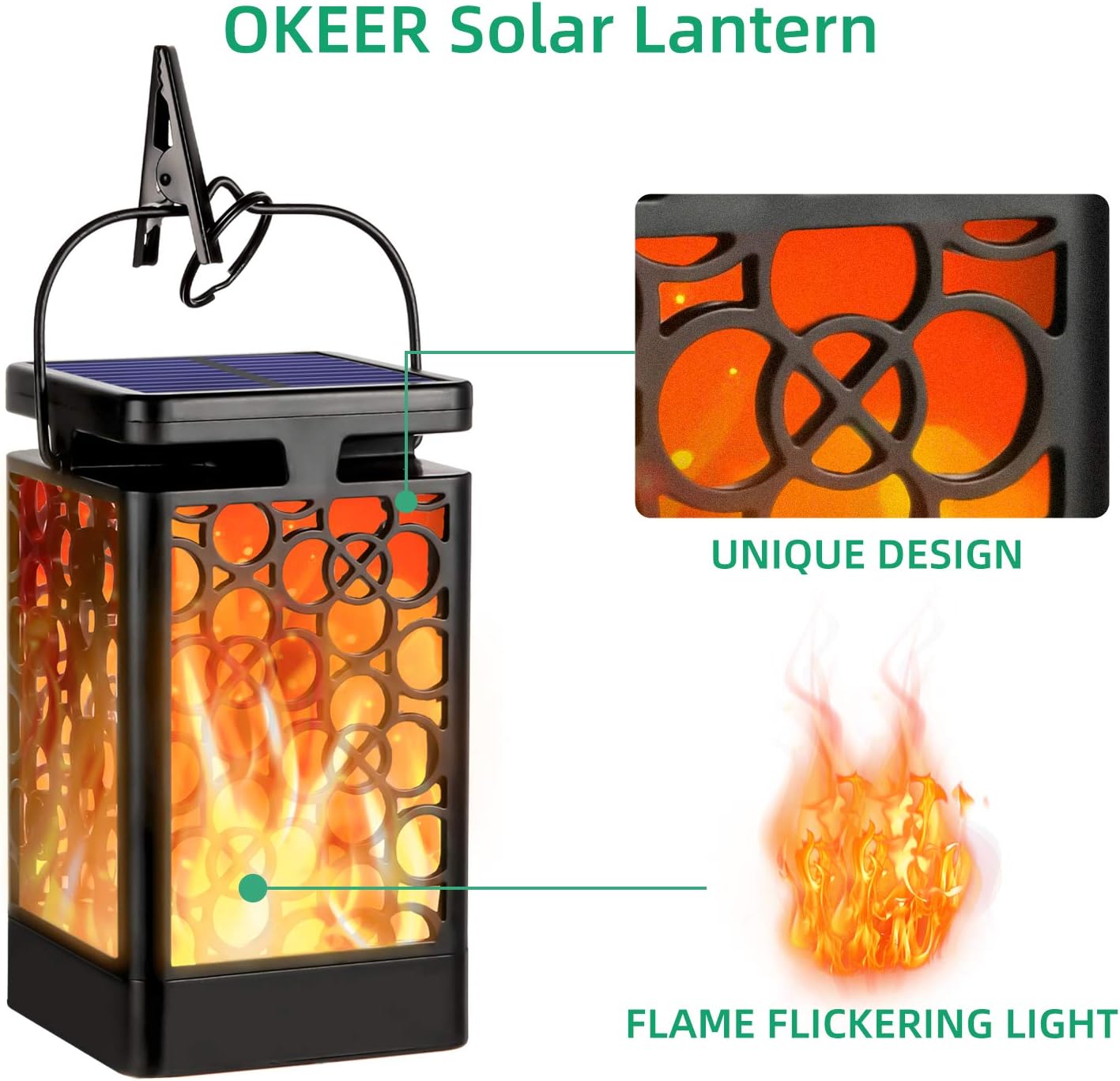 Hanging Solar Lights Outdoor New Upgraded Solar Lanterns Flickering Flame Hanging Lanterns Waterproof Solar Powered Decorative Lighting Flame Umbrella Garden Lights for Patio Deck Yard Camping(2 Pack) - - 