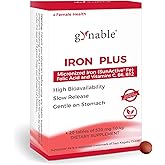 Gentle Iron Supplement for Women Anemia: Slow Release Iron Pills Clinically Shown to Support Iron for Prenatal Pregnant Patented SunActive Tech, with Folic Acid, B12, Vitamin C & B6, 18 mg, 20 Tablets