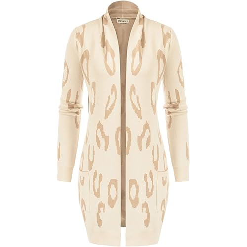 GRACE KARIN Essential Leopard Print Open Front Long Knitted Cardigan Sweater for Women