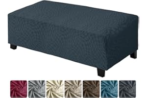 ZNSAYOTX Rectangle Ottoman Cover, 2025 Super Stretch Foot Stool Slipcovers Universal Square Footrest Covers with Non-Slip Elastic Bottom, Jacquard Texture Soft Cozy Washable (X-Large, Dark Gray)