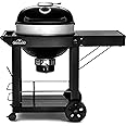 Napoleon - PRO22 Charcoal Kettle Grill, Black with Cart, Black, Porcelain Enameled Lid and Bowl, Chrome Plated Cooking Grid