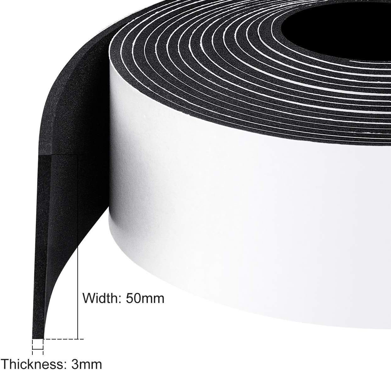 Fowong Weather Stripping Foam Tape 50 mm Wide x 3 mm Thick x 5 M Long