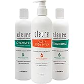 Cleure Fragrance Free Shampoo and Conditioner Set with Body Wash (12 fl oz) | Hypoallergenic, Sulfate Free 3-piece Hair &amp; Body Care for Sensitive Skin 3 Bottles Included, Unscented, Made in the USA