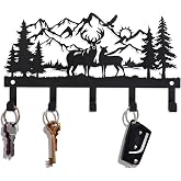 SIFZYJGN Deer Mountain Metal Key Holder Wall Mount Key Holder for Wall Rustic Cabin Decor Key Rack Hooks Hanger Woodland Wildlife Wall Art Entryway Organizer Housewarming Hunting Gifts