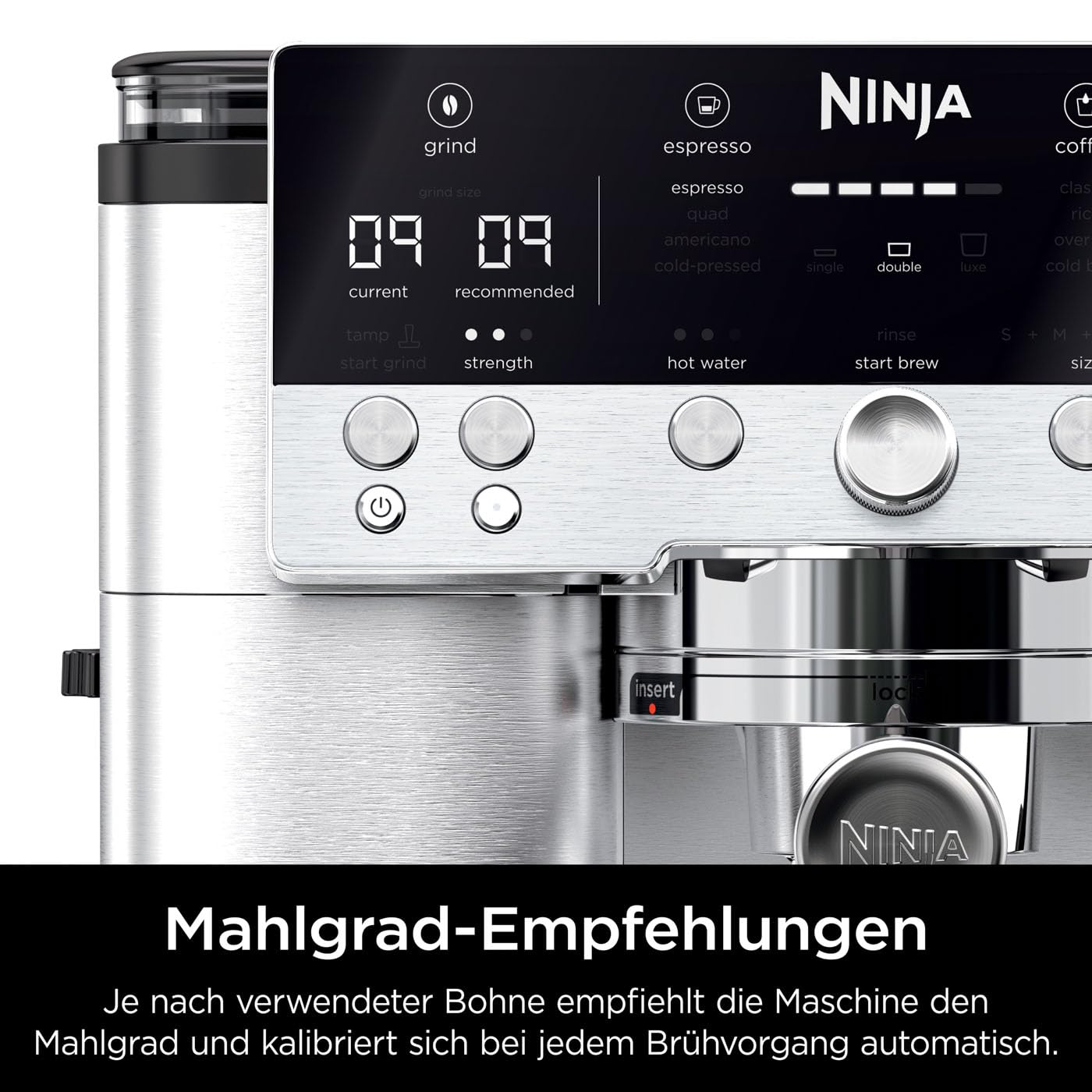 Ninja Luxe Premier 3-in-1-Kaffeemaschine mit Mahlwerk und Aufschäumer für Latte, Cappuccino, Cold Brew & Espresso, einfache Handhabung, 4 Voreinstellungen zum Aufschäumen, Silber, ES601EU 5