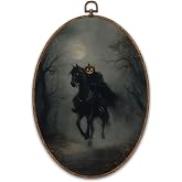 FCHHYWAL Vintage Halloween Oval Framed Wall Art, Dark Academia Gothic Pumpkin Head Horseman Canvas Wall Art Prints Decor, Scary Spooky Hanging Decor for Home Living Room Bathroom, 8.7 x 11.3 Inch