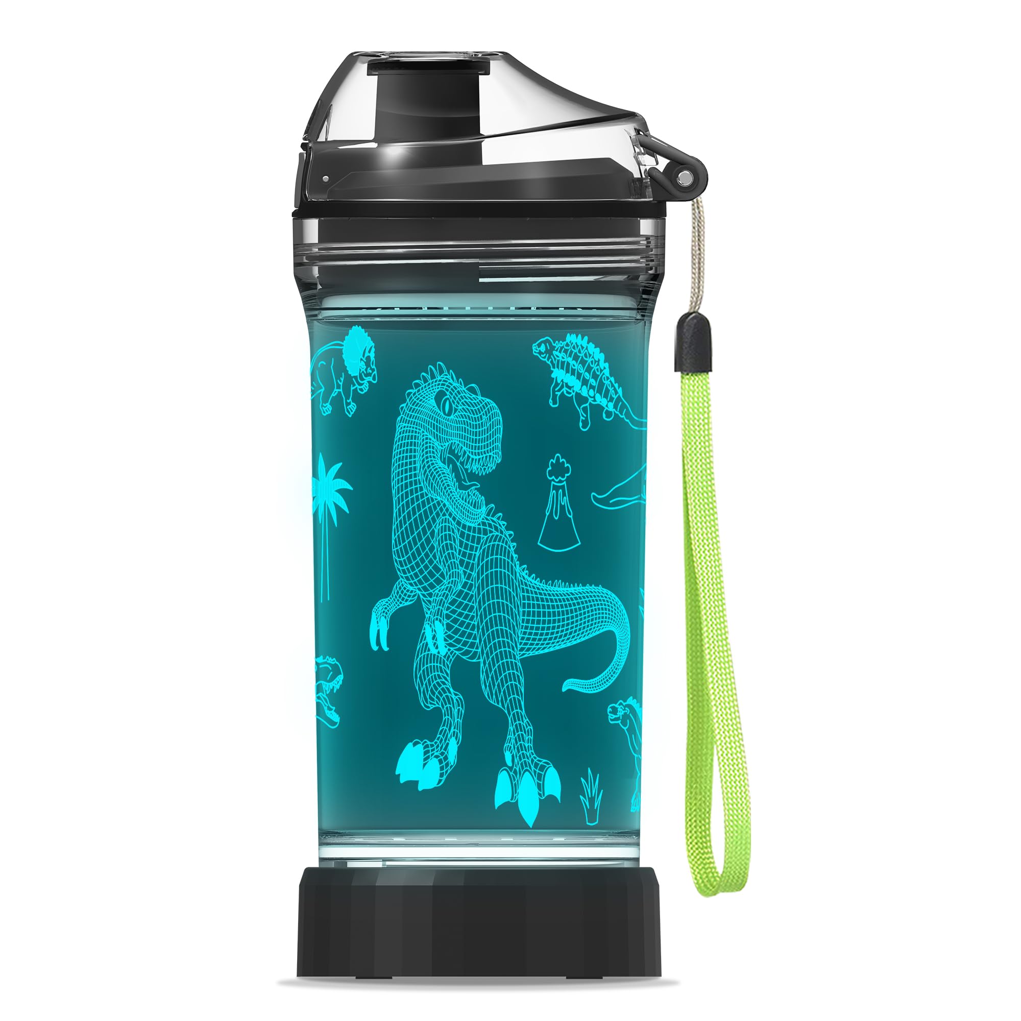 Photo 1 of OkiyiD Kids Water Bottle, Dinosaur-themed Light-Up Sport Cup with 3D Glowing LED Dinosaur Light – 14 OZ Tritan BPA-Free - Camping, and Holidays (Dinosaur)…
