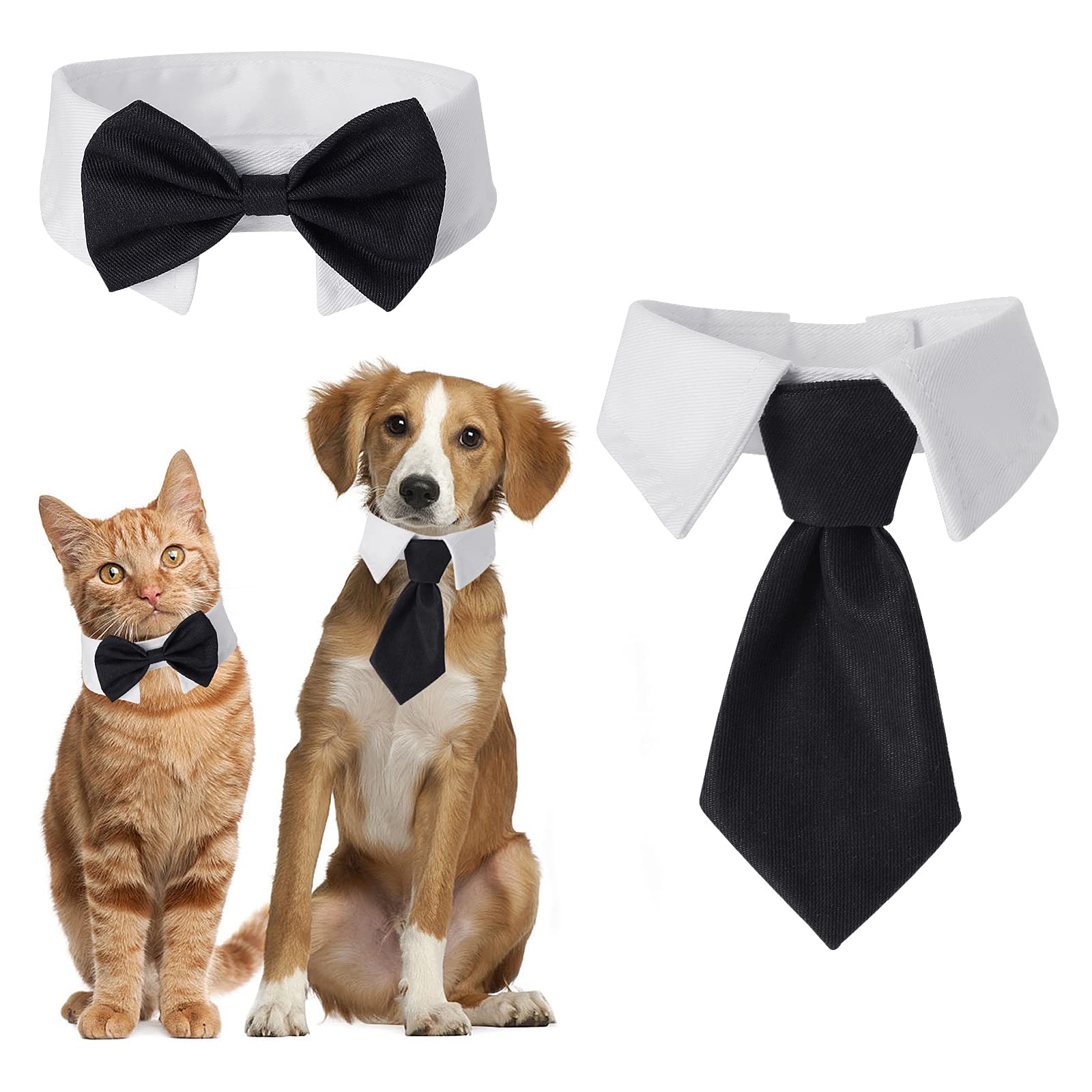COBEE cobee Dog Cat Tuxedo Collar Adjustable Pets Bow Tie Cat Wedding Bow Tie Formal Puppy Bow Tie Tux Collar Pet Costume Necktie Collar Puppy Kitten Wedding Birthday Tux Collar Bow, Black + White