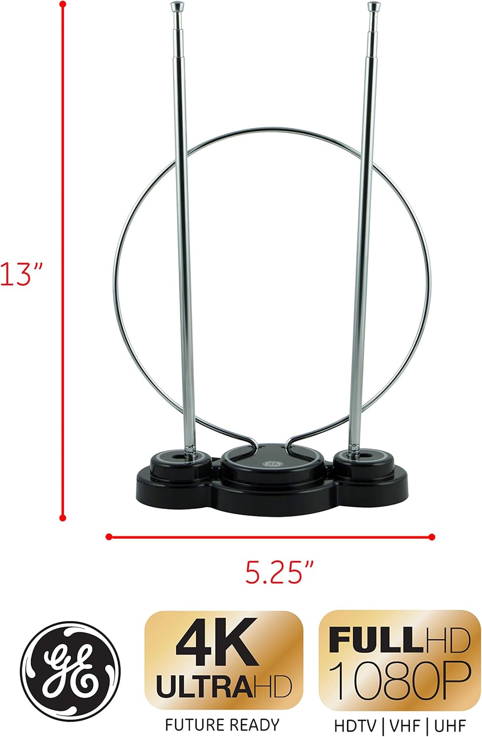 GE Traditional Rabbit Ears Indoor Black TV Antenna HDTV Antenna 15 inch