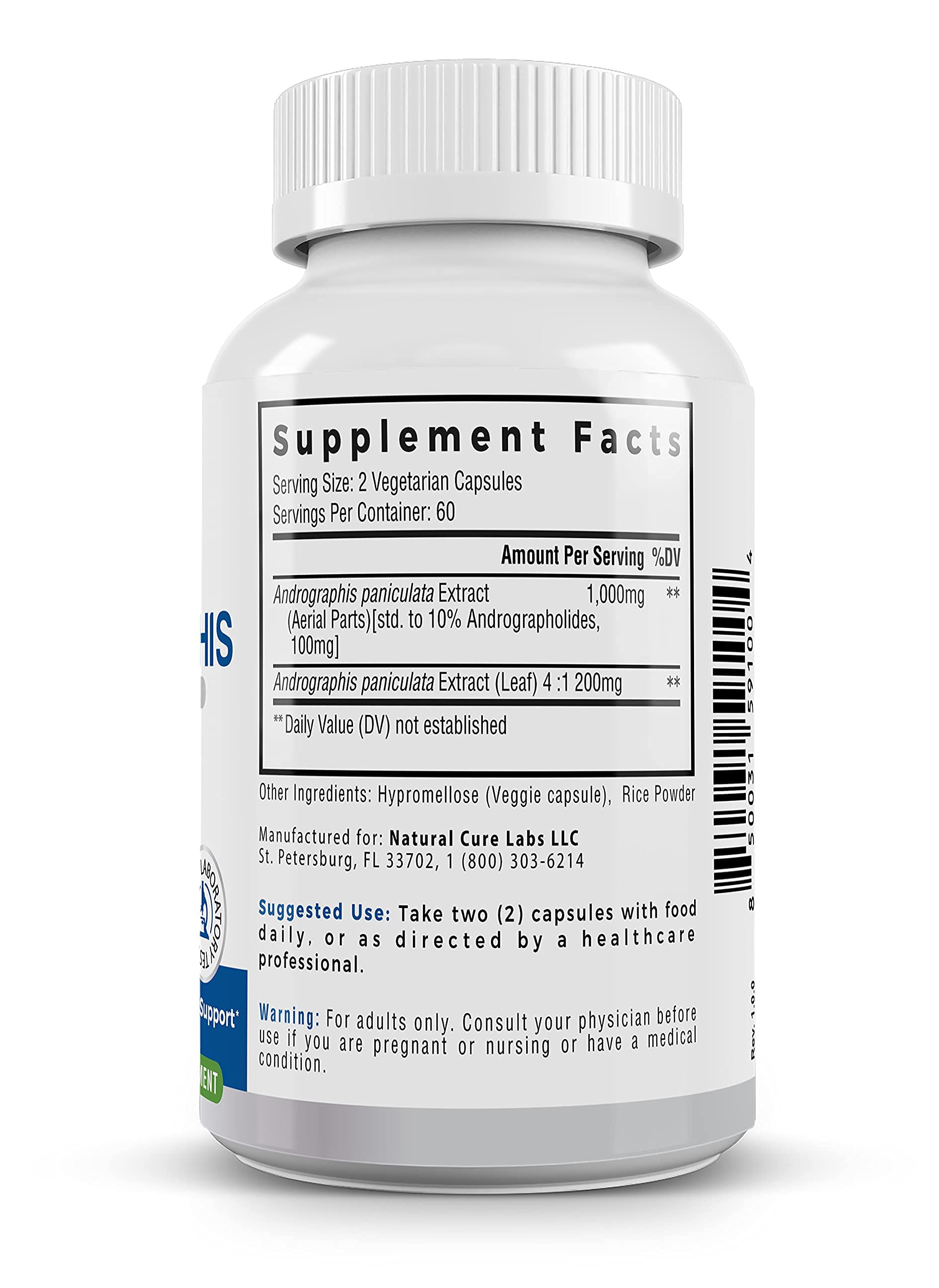 Palmara Health Premium Andrographis Paniculata Extract 1,200mg with 100mg Andrographolides Vegan Capsules for Immune & Digestive Support, Non-GMO, Gluten Free, Herbal Dietary Supplement